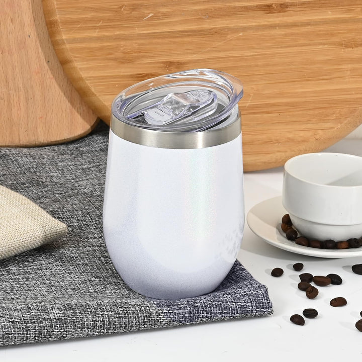 Joymaking 4 Stück Weinbecher Edelstahl, Stemless Weinbecher mit Deckel, Doppelwandige Unbreakable Tr