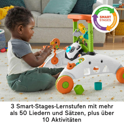 Fisher-Price HJY73 - 2-Seiten Panda-Lauflernwagen, mitwachsendes interaktives Spiel-Center mit über
