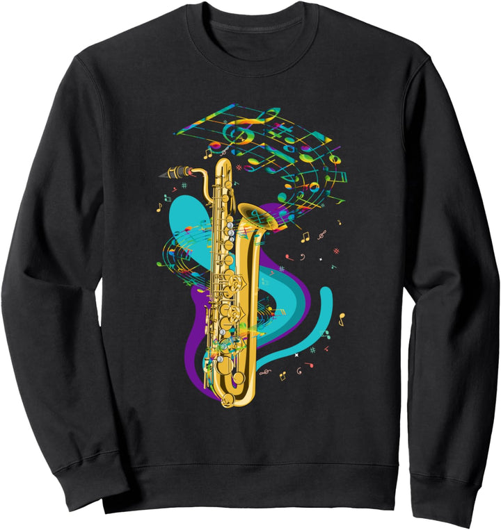 Saxophonspieler Jazz Musik Noten Farbenfrohes Saxophon Sweatshirt
