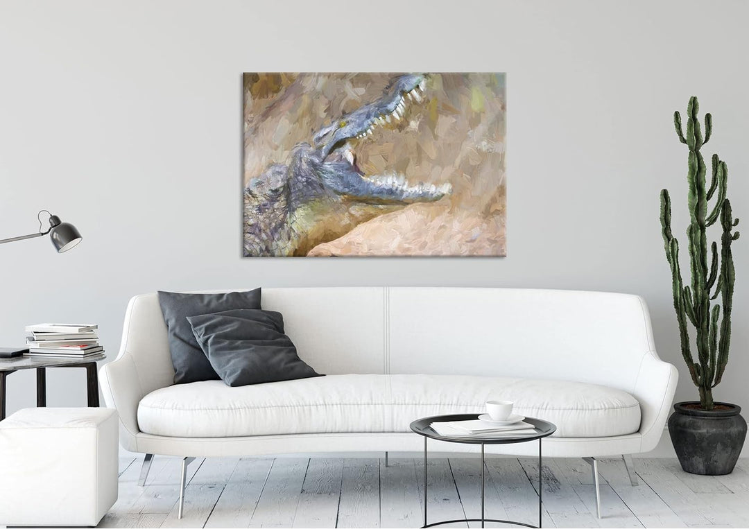 Pixxprint Glasbild | Wandbild aus Echtglas | gewaltiges Krokodil | 80x60 cm | inkl. Aufhängung und A