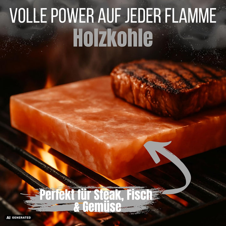 Grill Salzstein XL aus reinem Himalaya Salz - Steinsalzplatte als Grillaccessoire zum Grillen - inte