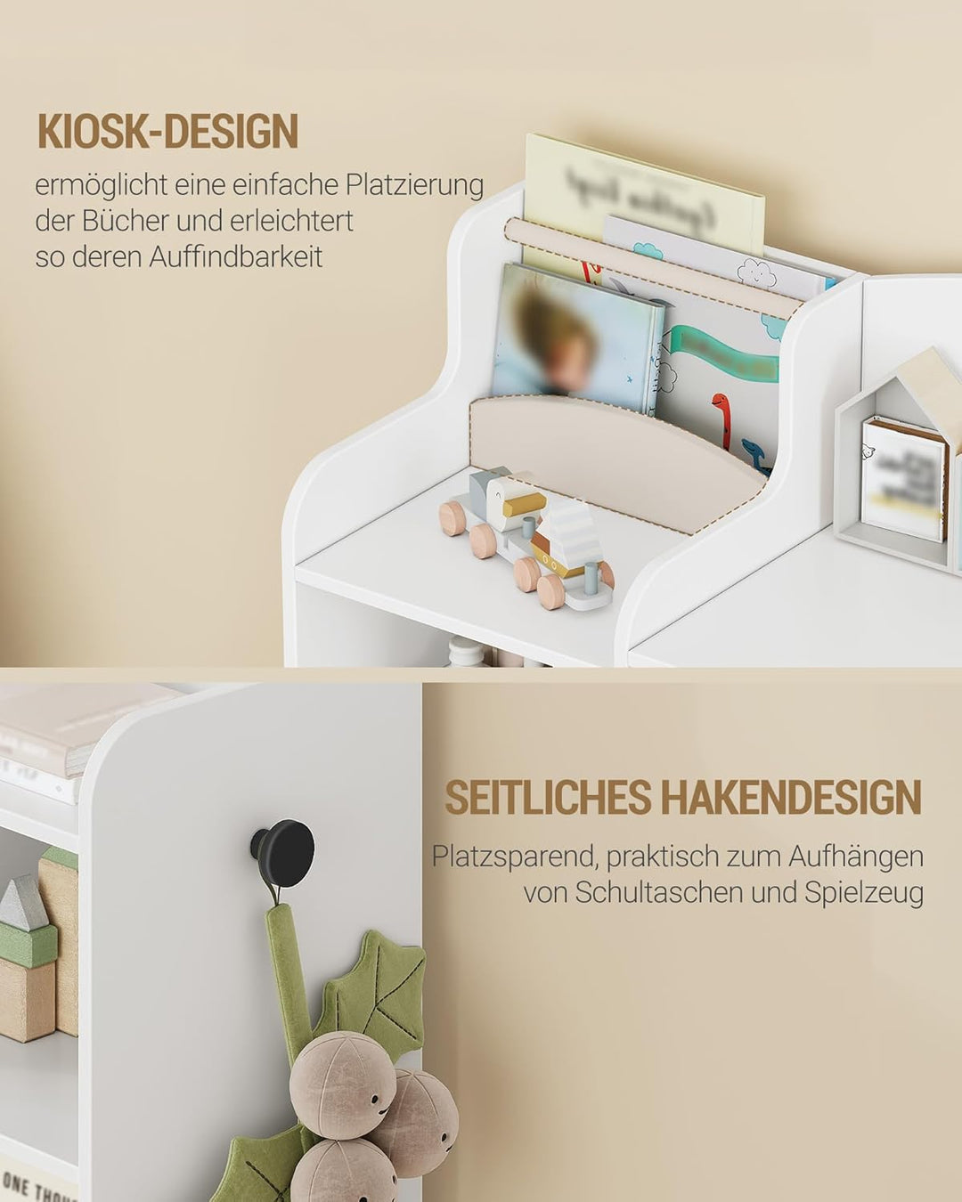 Hzuaneri Kinderregal, Bücherregal Kinder aus Holz, Spielzeugregal mit 8 Stoffschubladen für Kinderzi