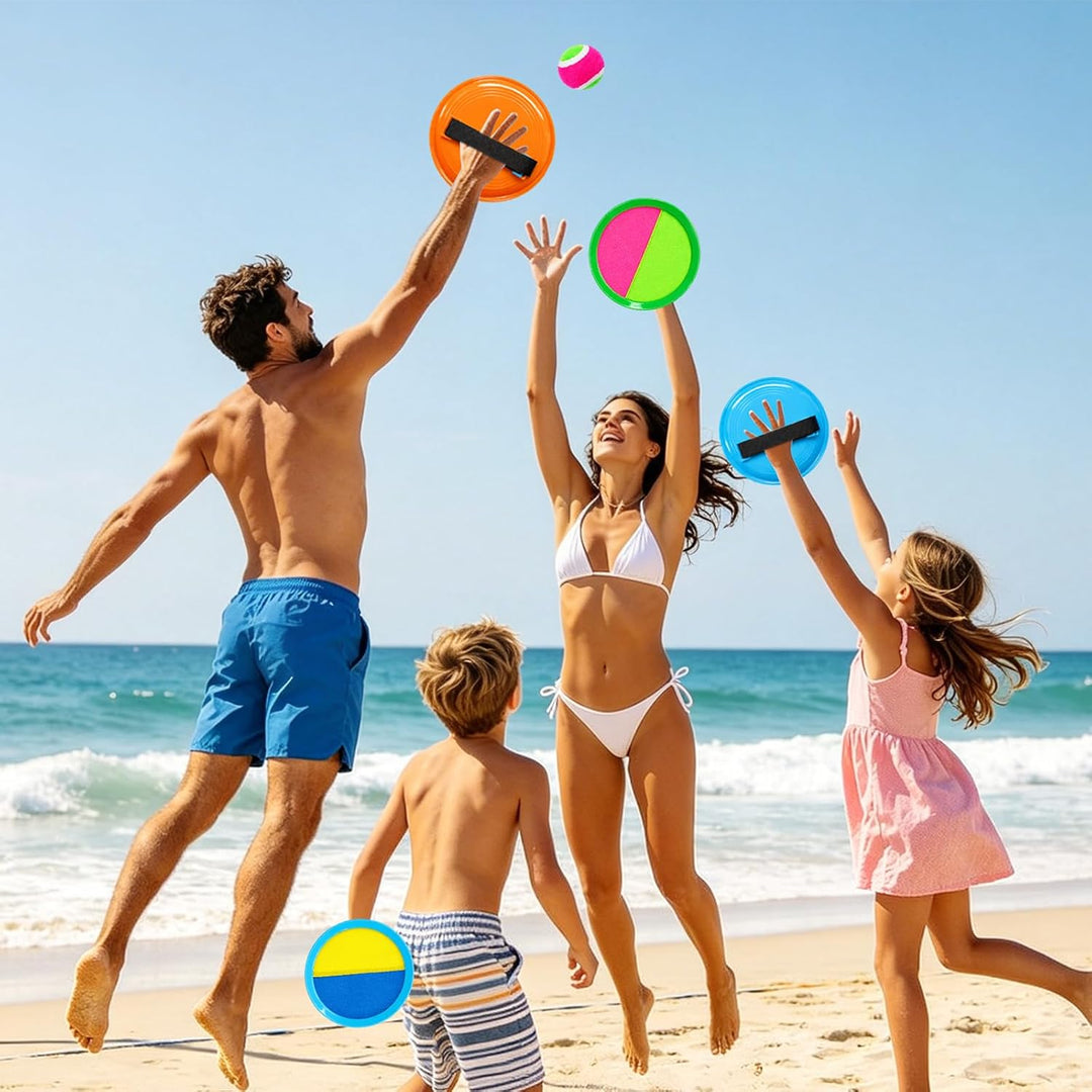 Klettballspiel Kinder Outdoor Wurfspiel, Strandspielzeug mit 6 Paddel und 6 Bälle, Toss and Catch Ba