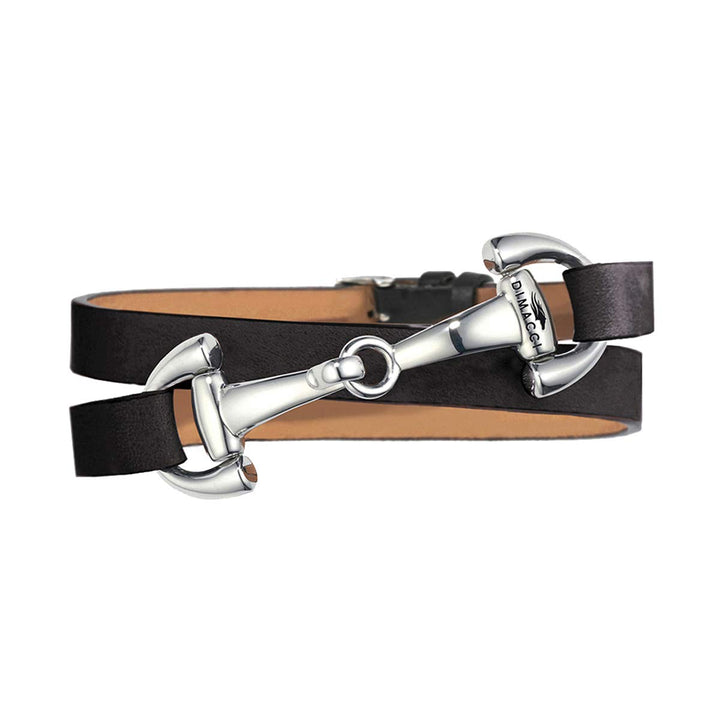 DIMACCI Trensen-Armband Kalbsleder | Favorit Kollektion in Schwarz Silber-Optik aus Edelstahl | Schm