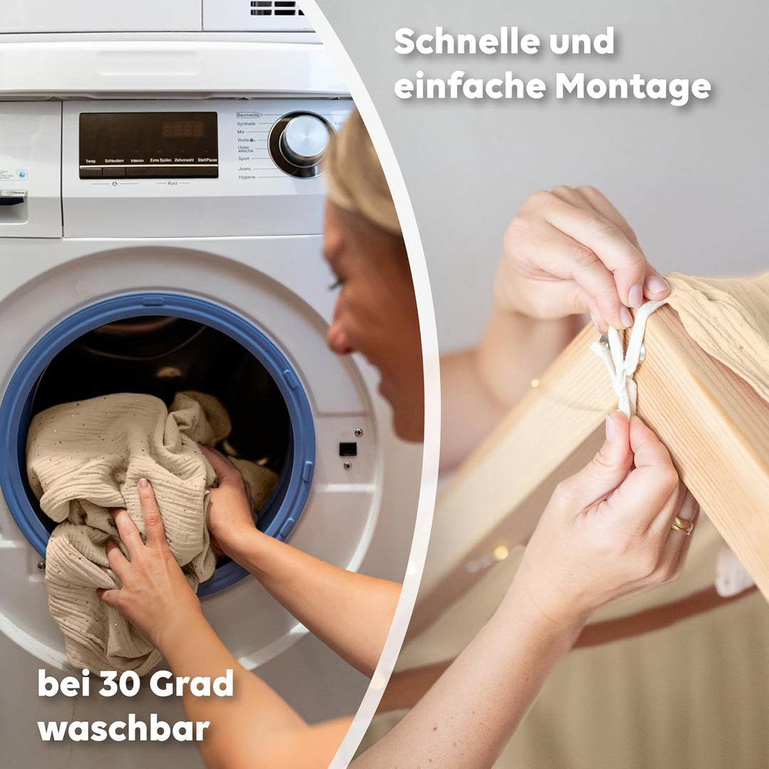Hausbett Himmel mit Gold Applikation [in 12 Farben] Betthimmel Hausbett aus 100% Baumwolle Musselin