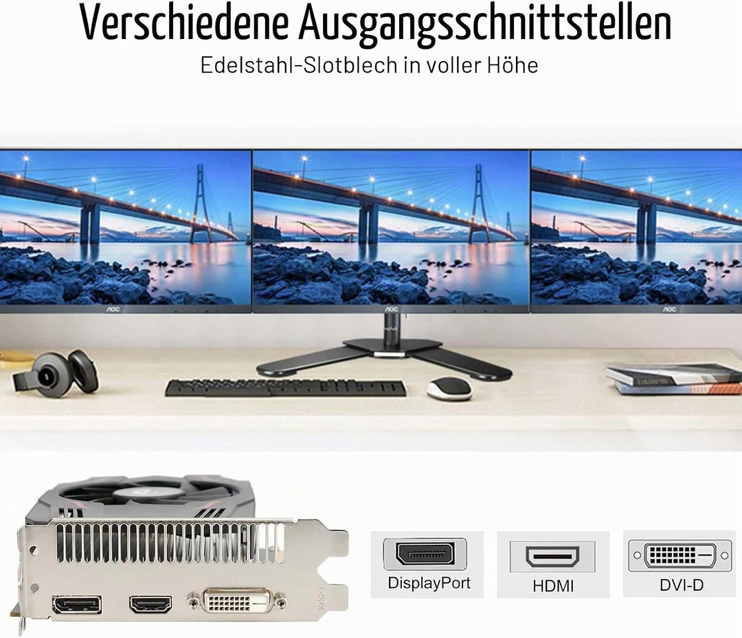SAPLOS Radeon RX 550 Grafikkarte, 4GB, GDDR5, 128-Bit, DisplayPort DVI-D HDMI, ITX Design, PC Graphi