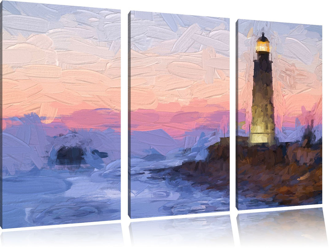 Pixxprint Leuchtturm in Abenddämmerung als Leinwandbild/Grösse: 3 Teilig (120x80) cm/Wandbild/Kunstd