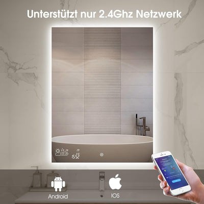 byecold Badspiegel mit LED Beleuchtung 60x80CM, Badezimmerspiegel Beschlagfrei mit Touchschalter, Ba