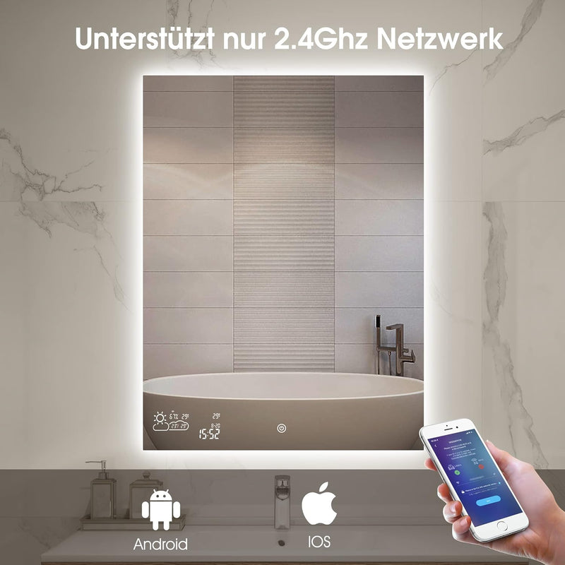 byecold Badspiegel mit LED Beleuchtung 60x80CM, Badezimmerspiegel Beschlagfrei mit Touchschalter, Ba