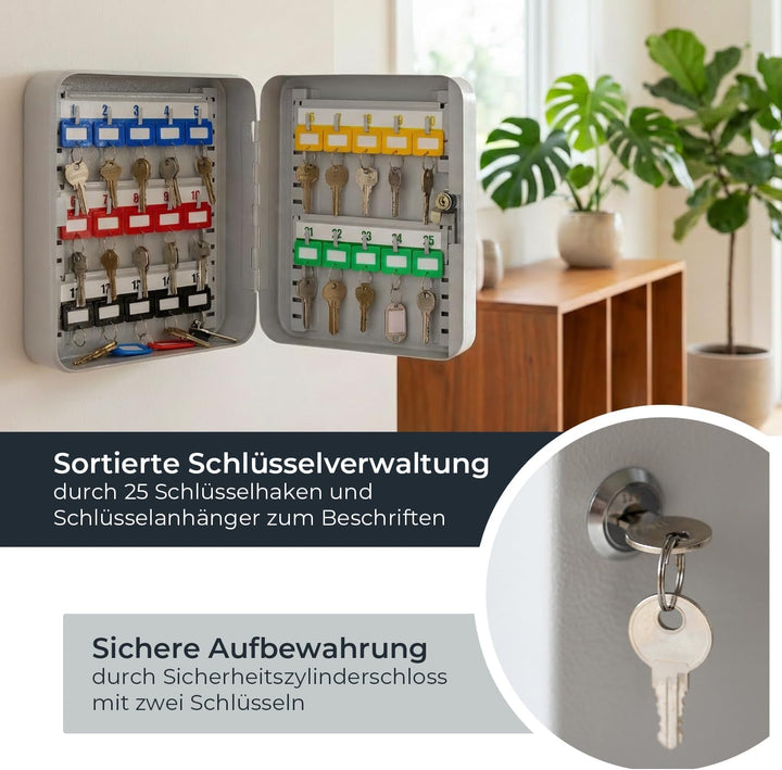 HMF Schlüsselkasten klein aus Stahl, abschliessbarer Schlüsselschrank für Flur, Arbeitszimmer oder G