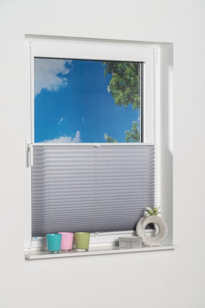 K-home 688899-26 Klemmfix-Plissee 105 x 130 cm (B x L) Grau Lichtschutz +++ Moderne Crushed Optik ++