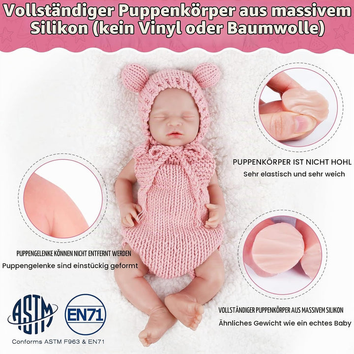 Vollence 46 cm Schlafende Ganzkörper Silikon Reborn Babypuppe Mädchen,Vollsilikon Babypuppes, Nicht