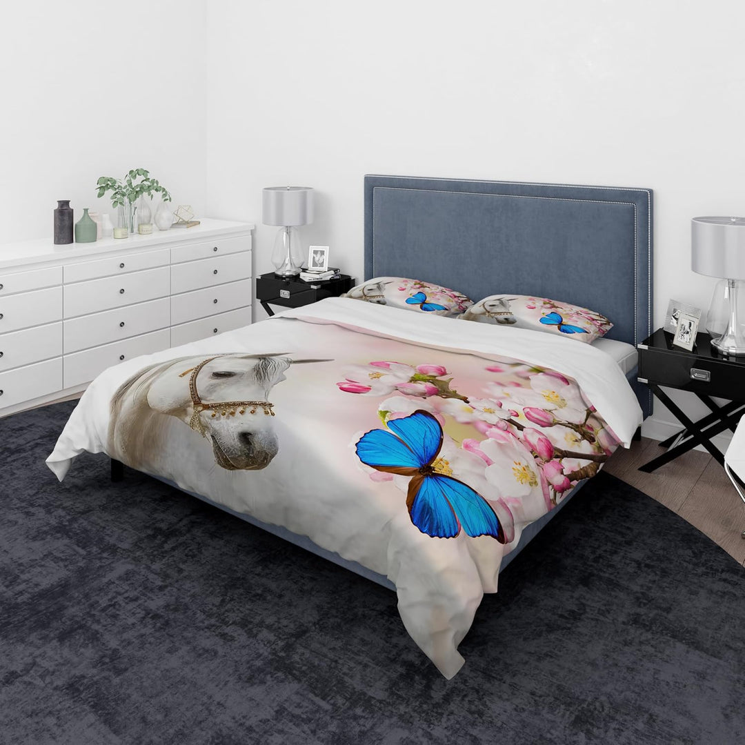 Pferde Bettwäsche Set 135x200 cm, Kinderbettwäsche, Pferde Motiv 3D Tier Motiv, Mikrofaser, Sehr Wei