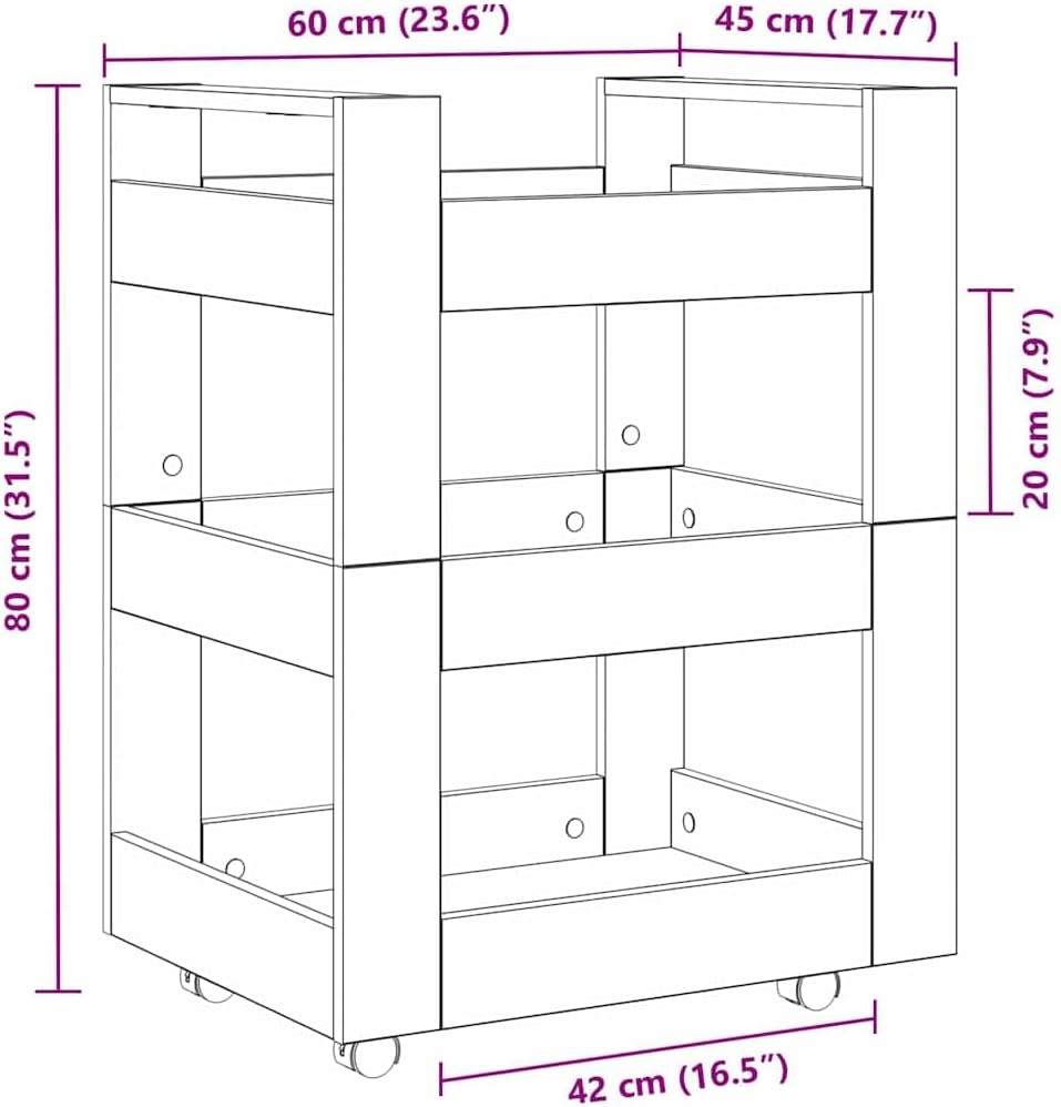 vidaXL Küchentrolley Artisan-Eiche 60 x 45 x 80 cm Holzwerkstoff, Küchenwagen, rechteckiges Design,