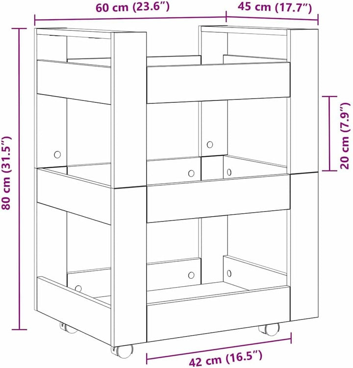 vidaXL Küchentrolley Artisan-Eiche 60 x 45 x 80 cm Holzwerkstoff, Küchenwagen, rechteckiges Design,