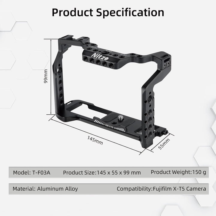 Nitze X-T5 Käfig für Fujifilm X-T5 Kamera mit Built-In NATO Rail und Arca Swiss QR Platte, Aluminium