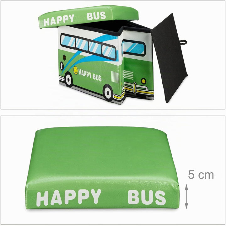 Relaxdays Faltbare Spielzeugkiste Happy Bus HBT 32 x 48 x 32 cm stabiler Kinder Sitzhocker als prakt