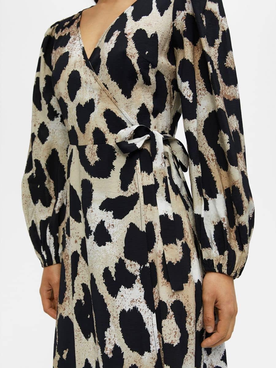 Object Damen Objleonora L/S Wrap Midi Dress Noos Kleid 36 Sandshell, 36 Sandshell
