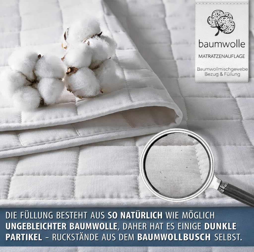 FAM Home Matratzenschoner mit 4 elastischen Ecken, Topper, natürlich und atmungsaktiv, Bettbezug für