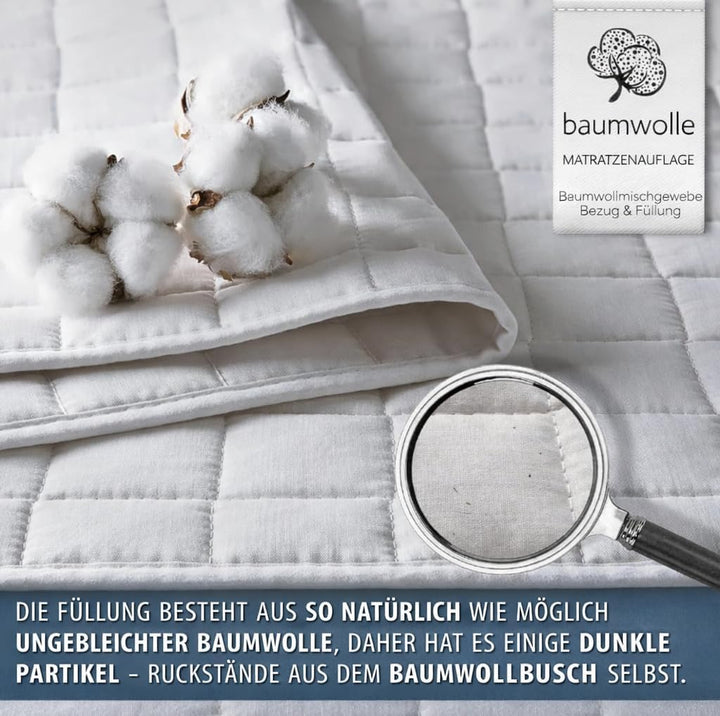 FAM Home Matratzenschoner mit 4 elastischen Ecken, Topper, natürlich und atmungsaktiv, Bettbezug für