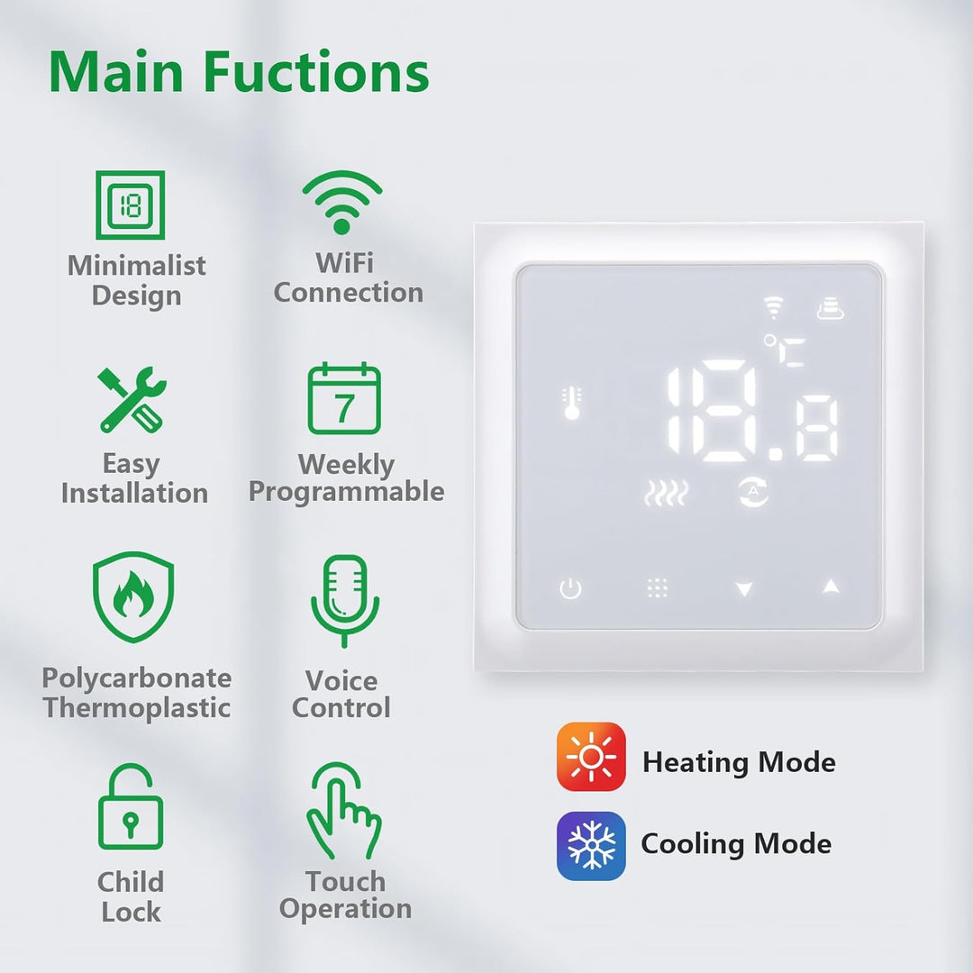Wengart WiFi Thermostat für Wasser Fussbodenheizung WG611,max 3A Programmierbare Fussbodenheizung Th