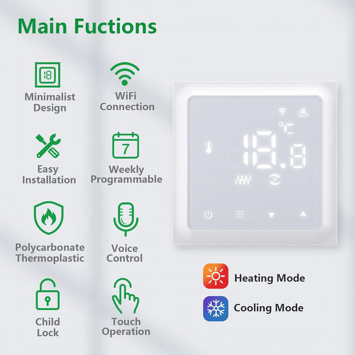 Wengart WiFi Thermostat für Wasser Fussbodenheizung WG611,max 3A Programmierbare Fussbodenheizung Th