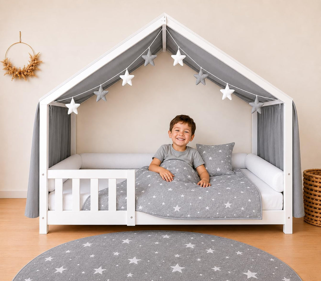 YellowNest Hausbett Himmel - 100% Baumwolle - Betthimmel Hausbett aus Musselin für Bett 70x140 cm &amp;
