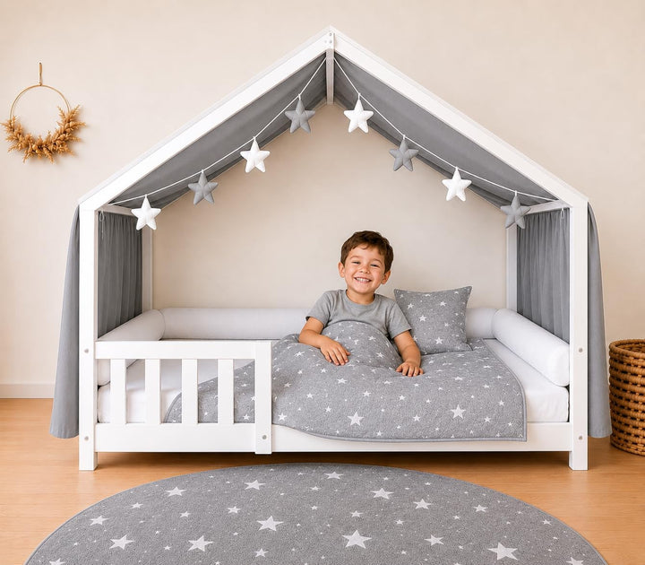 YellowNest Hausbett Himmel - 100% Baumwolle - Betthimmel Hausbett aus Musselin für Bett 70x140 cm &amp;