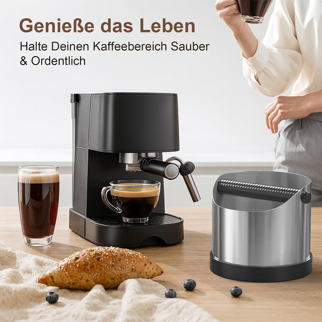 SURFOU Abklopfbehälter Siebträger - Professionelle Edelstahl Knock Box mit abnehmbarer Schlagstange