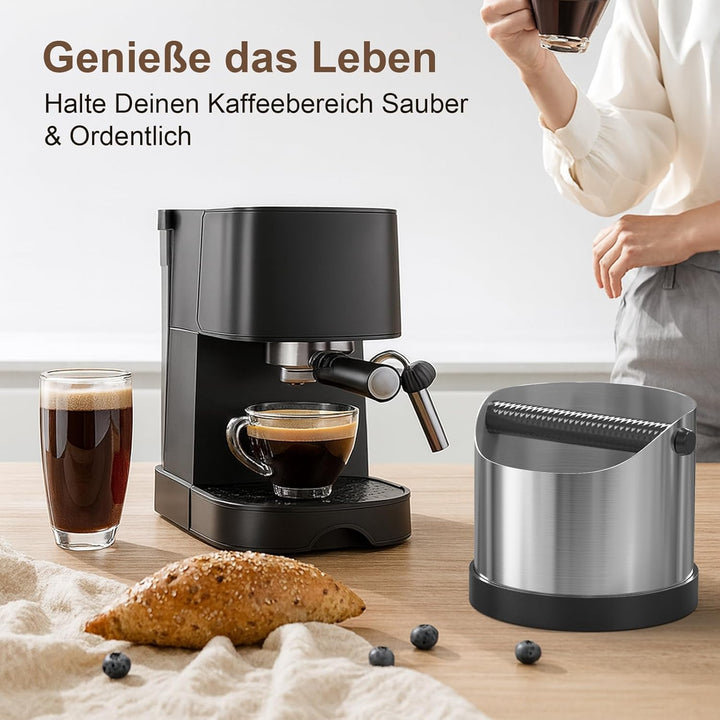 SURFOU Abklopfbehälter Siebträger - Professionelle Edelstahl Knock Box mit abnehmbarer Schlagstange