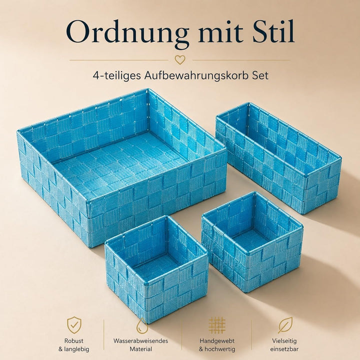 DRULINE 4er-Set Korb Silk Aufbewahrungskorb Badkorb Dekokorb Korb Aufbewahrung Deko Türkis, Türkis