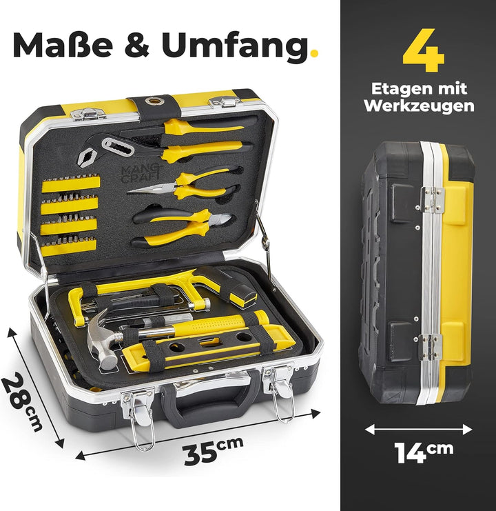 Werkzeugkoffer gefüllt, Premium All-in-One handlicher und rutschfester Werkzeugkasten 100-teilig [fü