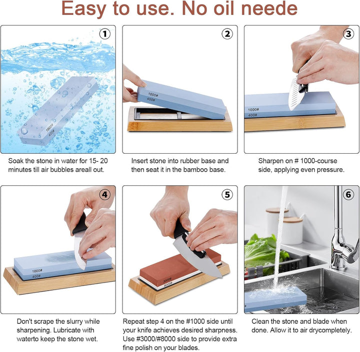 Aoresac Knife Sharpening Stones Set, Professional 400 1000 3000 8000 Grit Whetstone for Sharpening K
