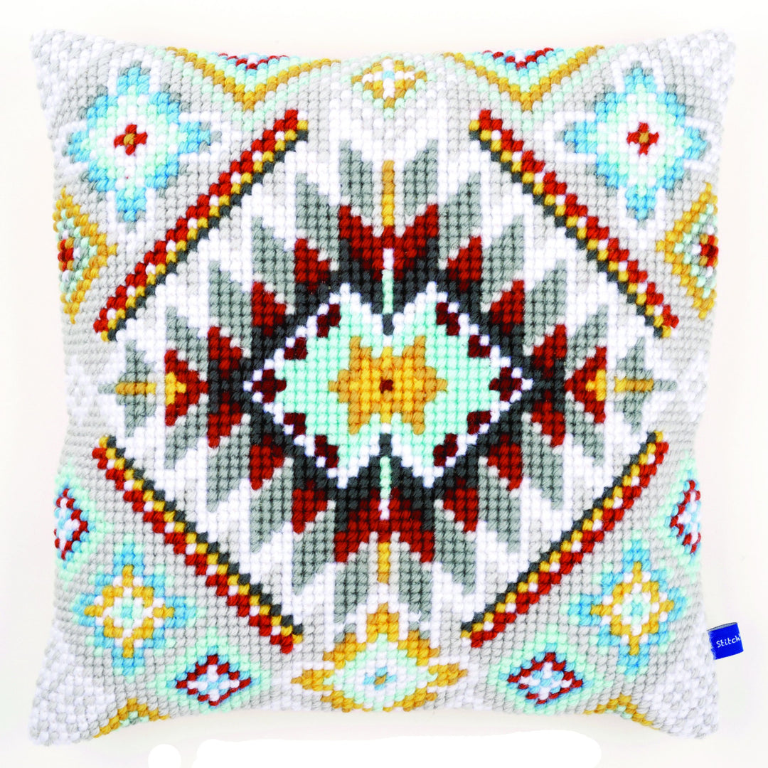 Vervaco Ethnisch Kreuzstichkissen/Stickkissen vorgedruckt, Baumwolle, Mehrfarbig, 40 x 40 x 0.3 cm