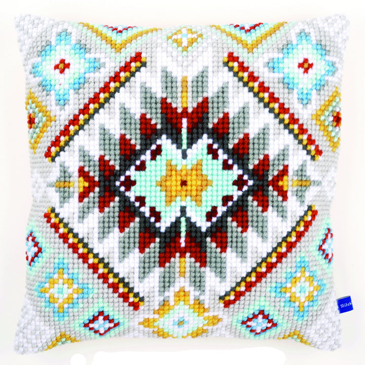 Vervaco Ethnisch Kreuzstichkissen/Stickkissen vorgedruckt, Baumwolle, Mehrfarbig, 40 x 40 x 0.3 cm