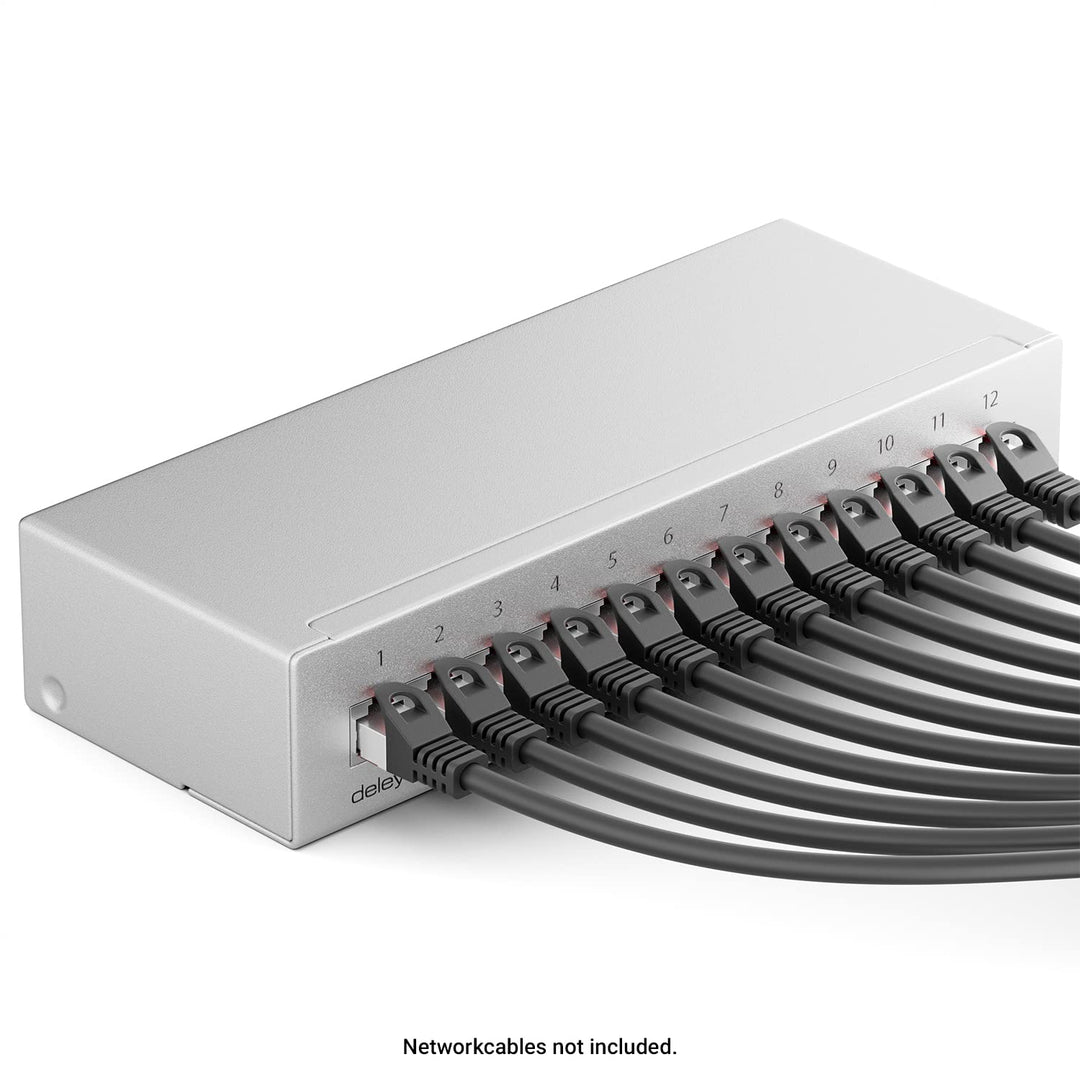 deleyCON CAT 6 Patchpanel Verteilerfeld 12 Port 1 HE Desktop & Wandmontage Geschirmt 12x RJ45 Buchse