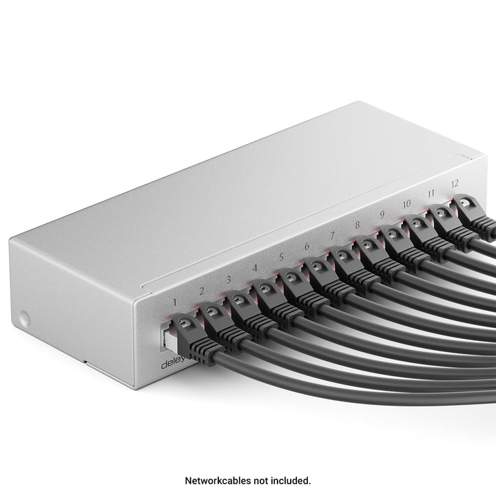 deleyCON CAT 6 Patchpanel Verteilerfeld 12 Port 1 HE Desktop & Wandmontage Geschirmt 12x RJ45 Buchse
