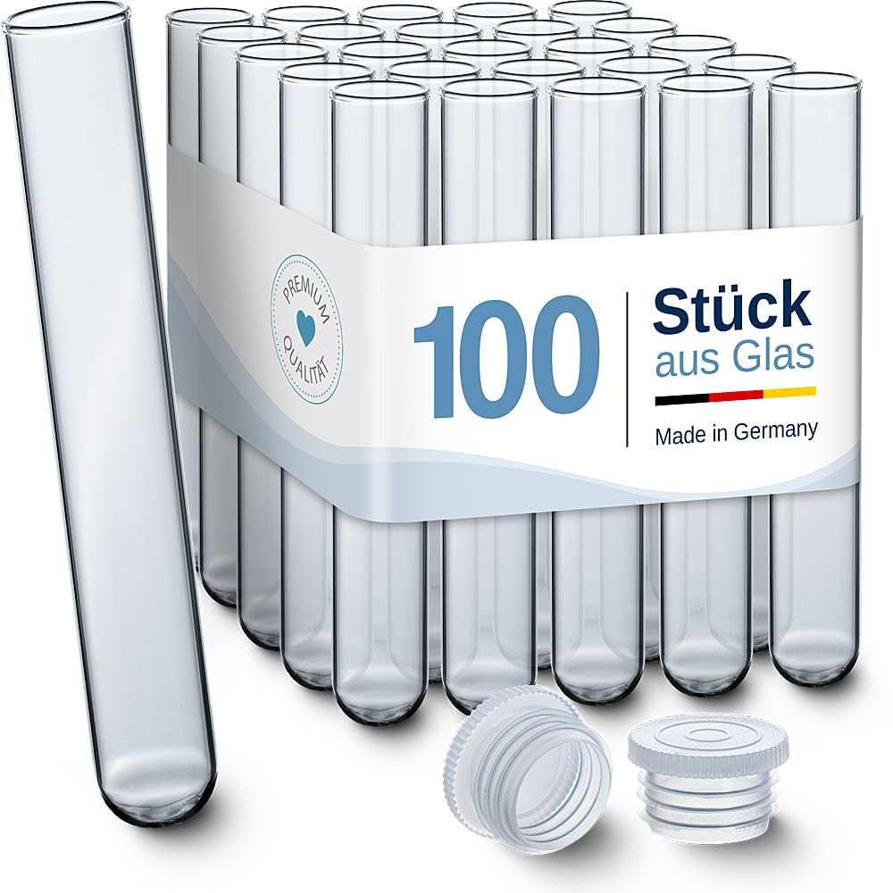 Tuuters 100 Stück Reagenzgläser aus Glas mit Verschluss (160 x Ø 16mm) Glasröhrchen mit Deckel für L
