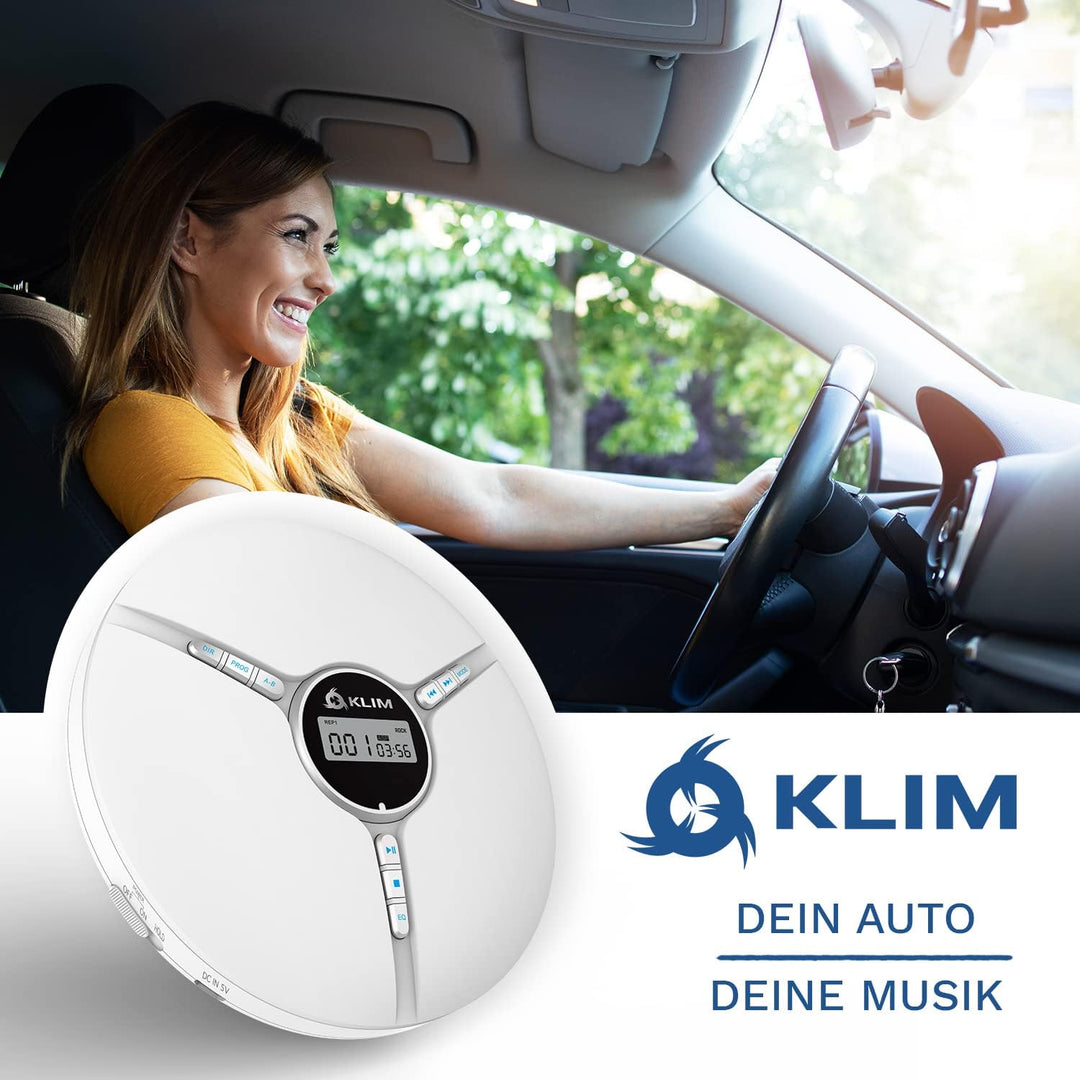 KLIM Discman - Tragbarer CD Player mit eingebautem Akku, inklusive KLIM Fusion Kopfhörer. Kompakter