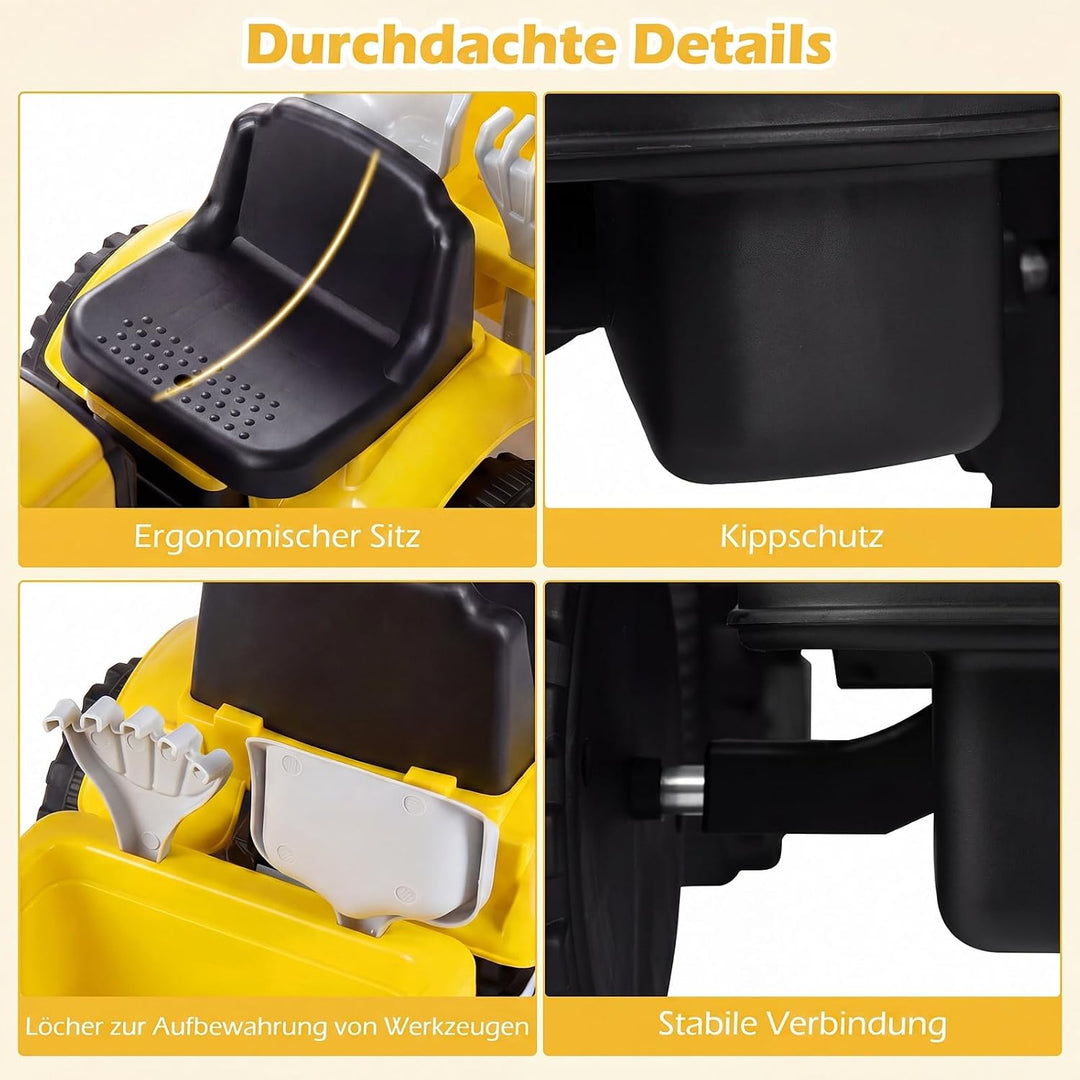 COSTWAY Kindertraktor mit Anhänger, 2-in-1 Rutschfahrzeug (Gelb), Gelb