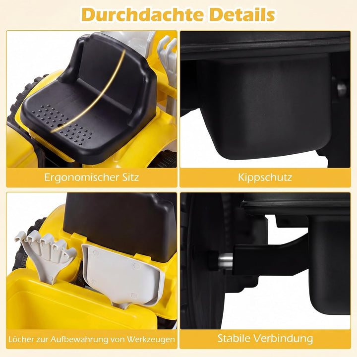 COSTWAY Kindertraktor mit Anhänger, 2-in-1 Rutschfahrzeug (Gelb), Gelb