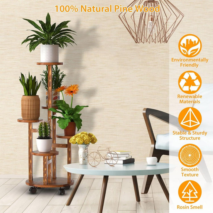 Wuciray Blumenständer Holz Pflanzenständer mit Rädern 5-Tier Pflanzentreppe Pflanzenregal Blumenbank