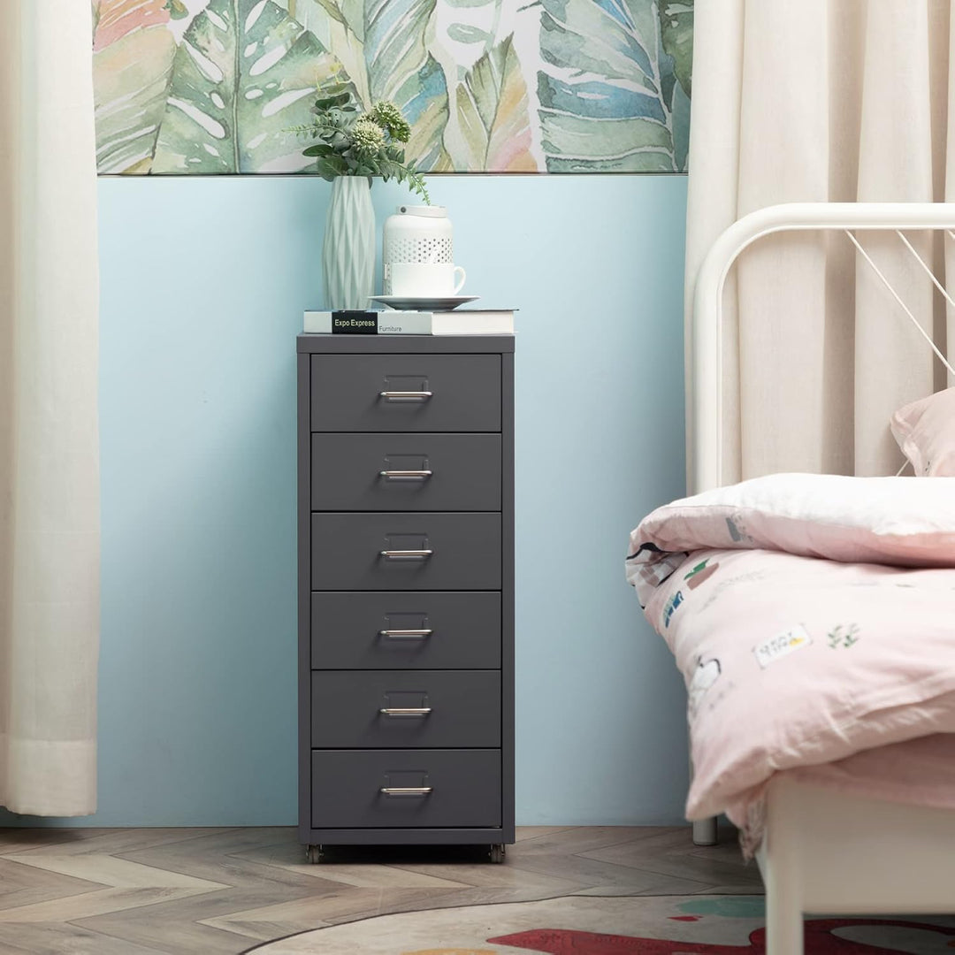 HollyHOME Mobiler Aktenschrank mit 6 Schubladen, rollender Aktenorganisator, Aufbewahrungsschrank au