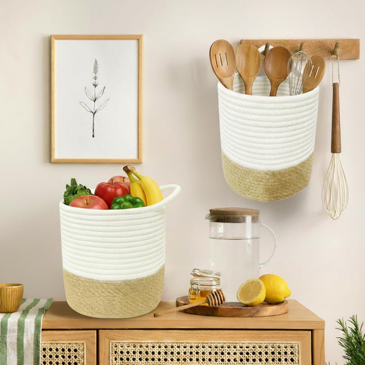 danpinera Hängekorb Set, Wandkörbe aus 100% Baumwolle, 17 x 20 cm, Hängekorb bad mit Griff zum Aufhä