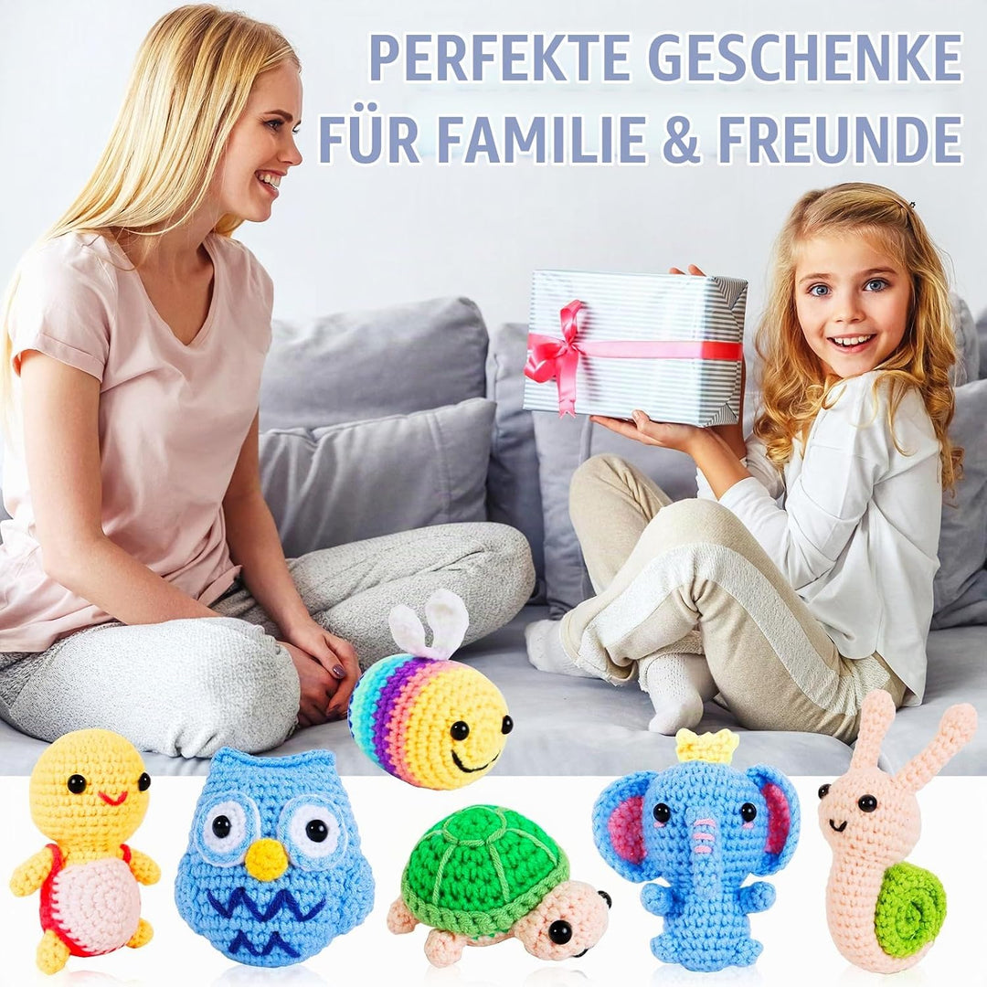 ZCOINS Mini Amigurumi Häkelset, 6 niedliche Tiere für Anfänger mit Videoanleitung(Englisch), Komplet