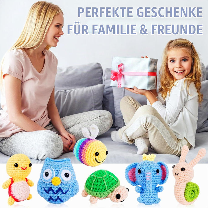 ZCOINS Mini Amigurumi Häkelset, 6 niedliche Tiere für Anfänger mit Videoanleitung(Englisch), Komplet