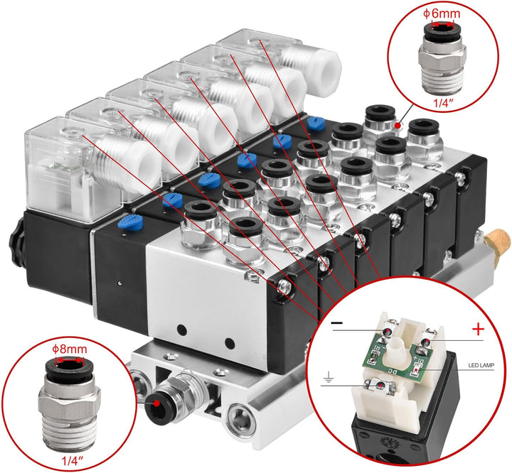 Heschen, elektrisches pneumatisches Magnetventil, 4V210-08, 6 Stück, DC 24 V, PT1/4, 5 Wege 2 Positi