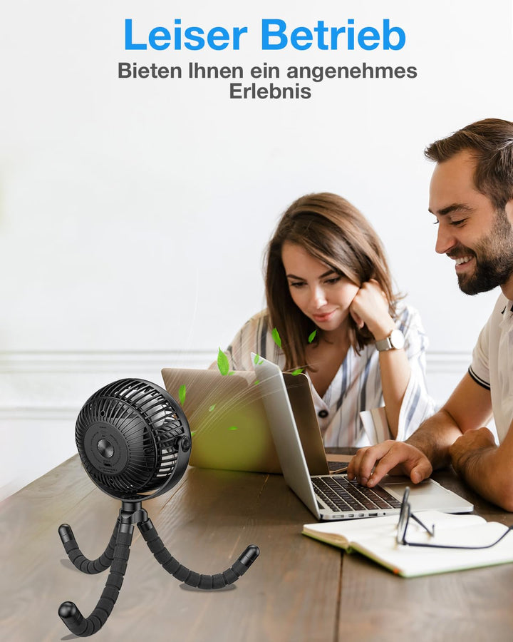 Verbesserte Kinderwagen-Ventilatoren 5200mAh Akku, Leise USB Ventilator mit 3 Stufen & 360° Verstell
