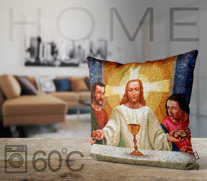 VOID Abendmahl Jesus Kissenbezug 80x80 Kissenhülle Polyester Zierkissen Couchkissen Ostern Osterdeko