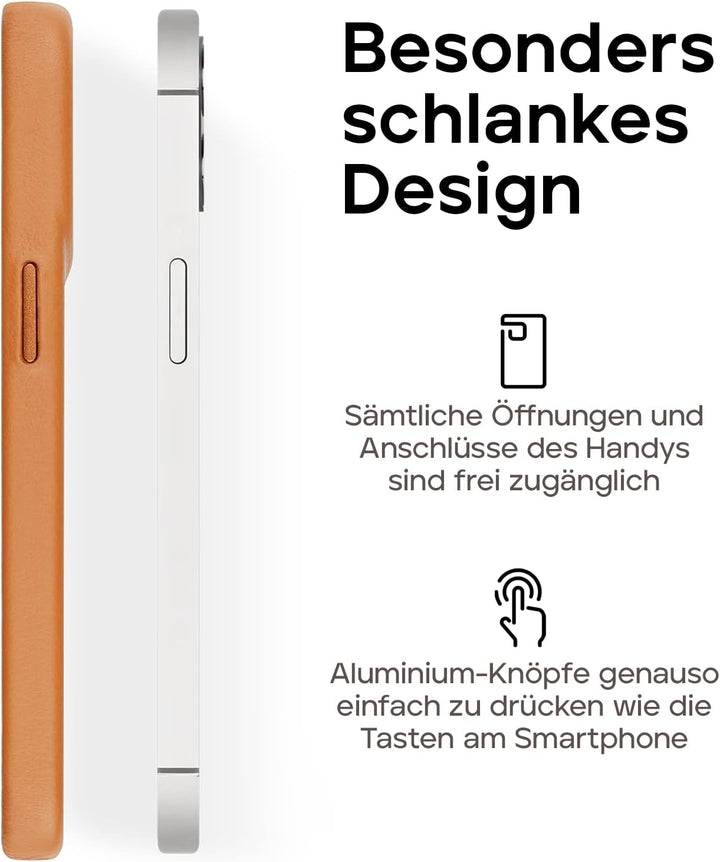 WIIUKA Hülle für iPhone 14 Plus, Leder aus Deutschland, Lederhülle extra Dünn, Premium Handyhülle, C